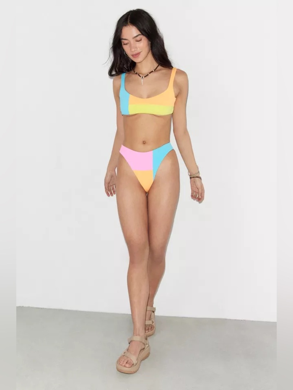 NWOT OneOne Swim Lourdes Colorblock Neon Bikini Set Size L